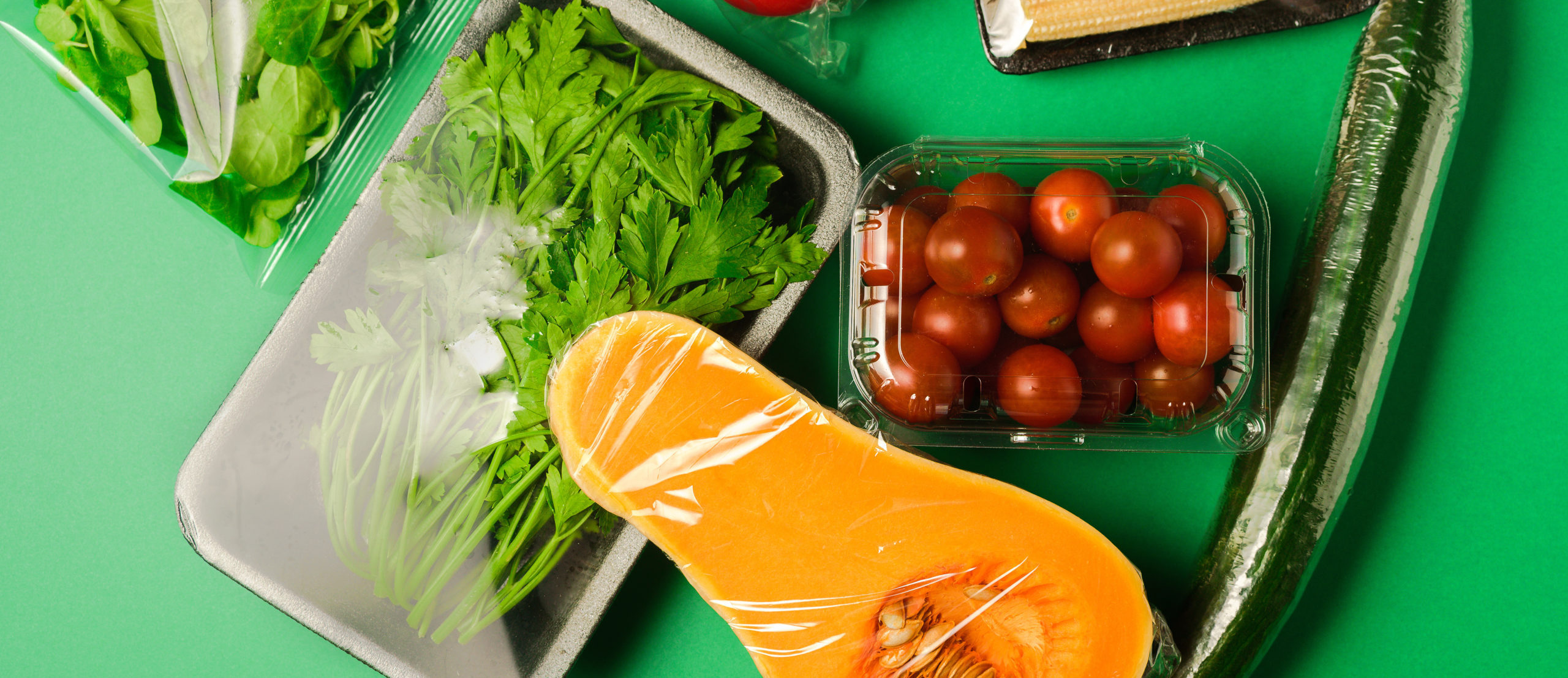 Fresh vegetables in disposable plastic package